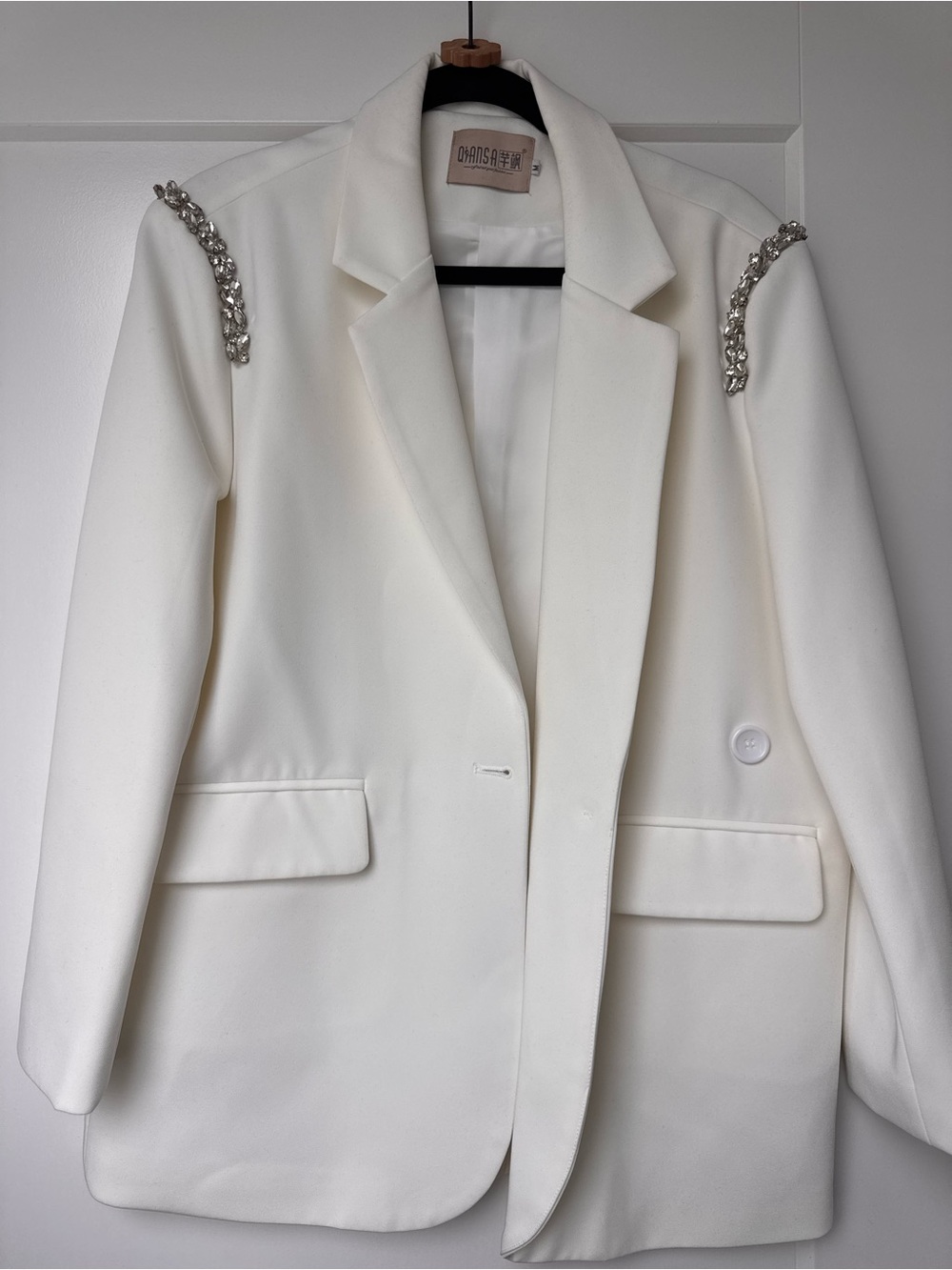 🚫Weared 1 time 🚫Oasis Ivory Crystal-Embellished Shoulder Blazer